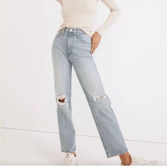 Madewell The Perfect Vintage Straight Jean in Danby light blue Wash rips NWT 29 - Picture 1 of 9